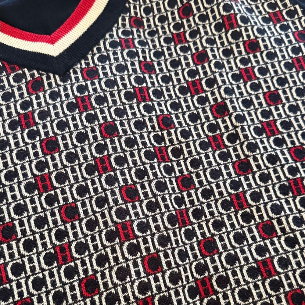 Monogram Navy & Red V-Neck Sweater - Picture 3 of 5